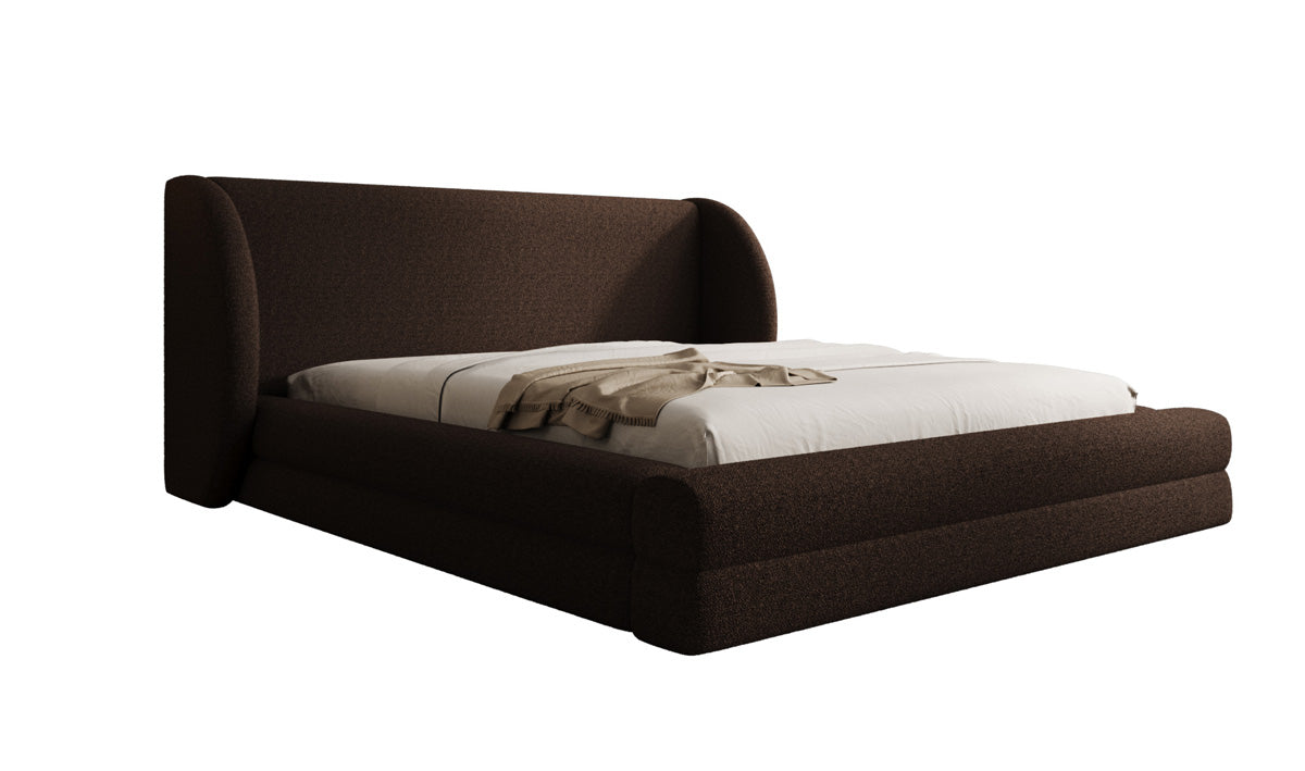 Design gestoffeerd bed Liv in Teddystof Bouclé met opbergruimte