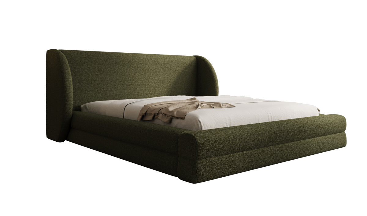 Design gestoffeerd bed Liv in Teddystof Bouclé met opbergruimte