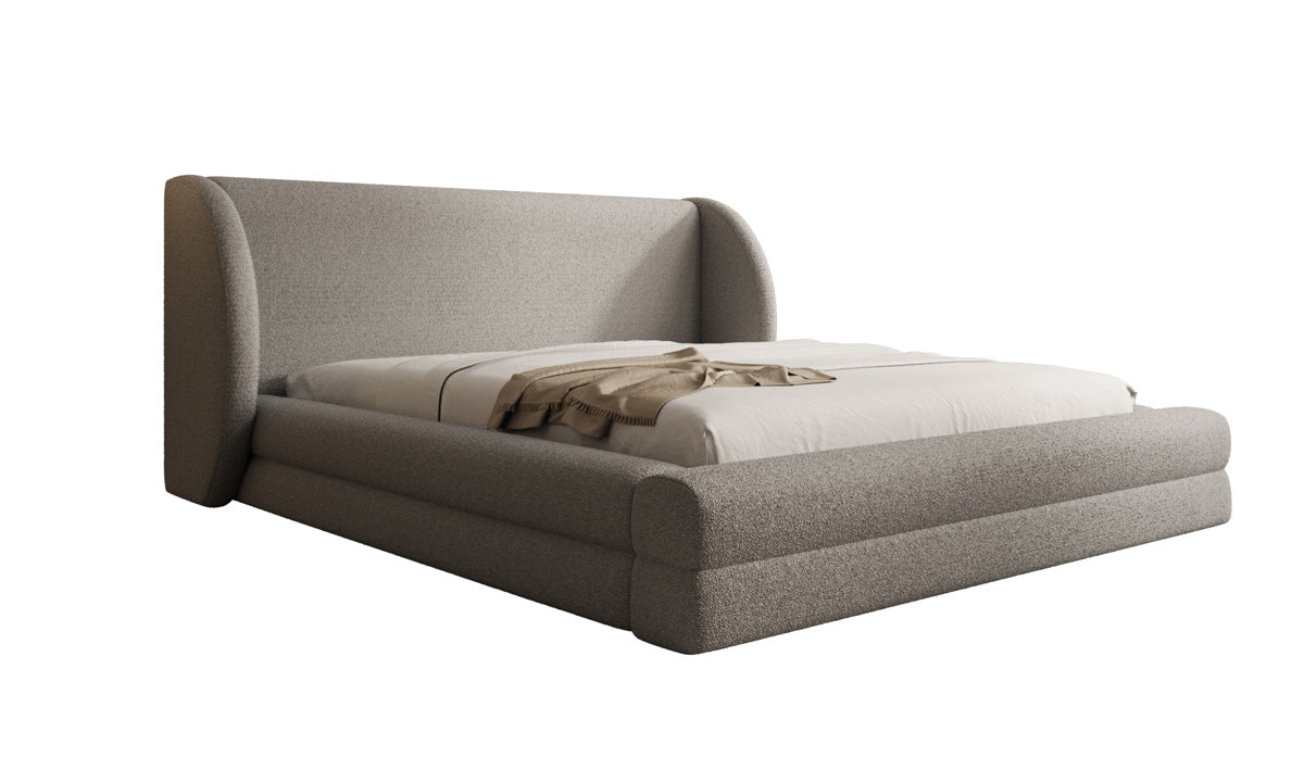 Design gestoffeerd bed Liv in Teddystof Bouclé met opbergruimte