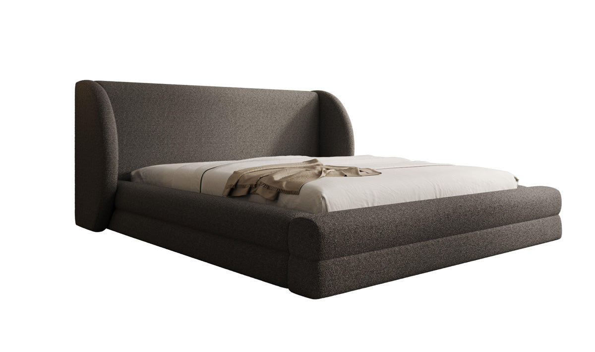 Design gestoffeerd bed Liv in Teddystof Bouclé met opbergruimte