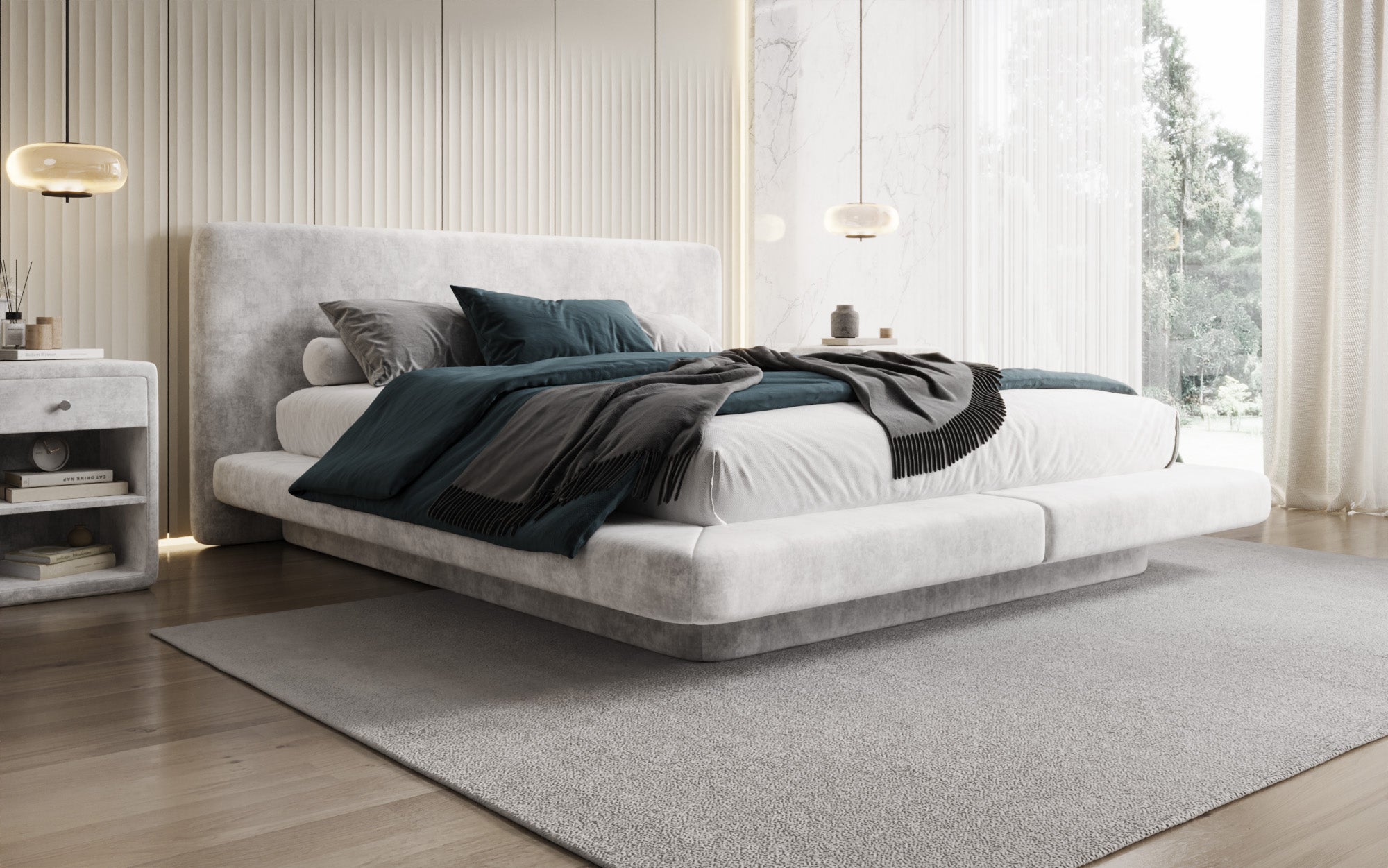 Designer gestoffeerd bed Yumi in Fluweel