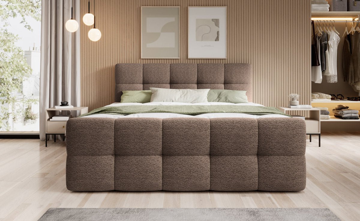 Lit boxspring Cozy Bouclé avec espace de rangement
