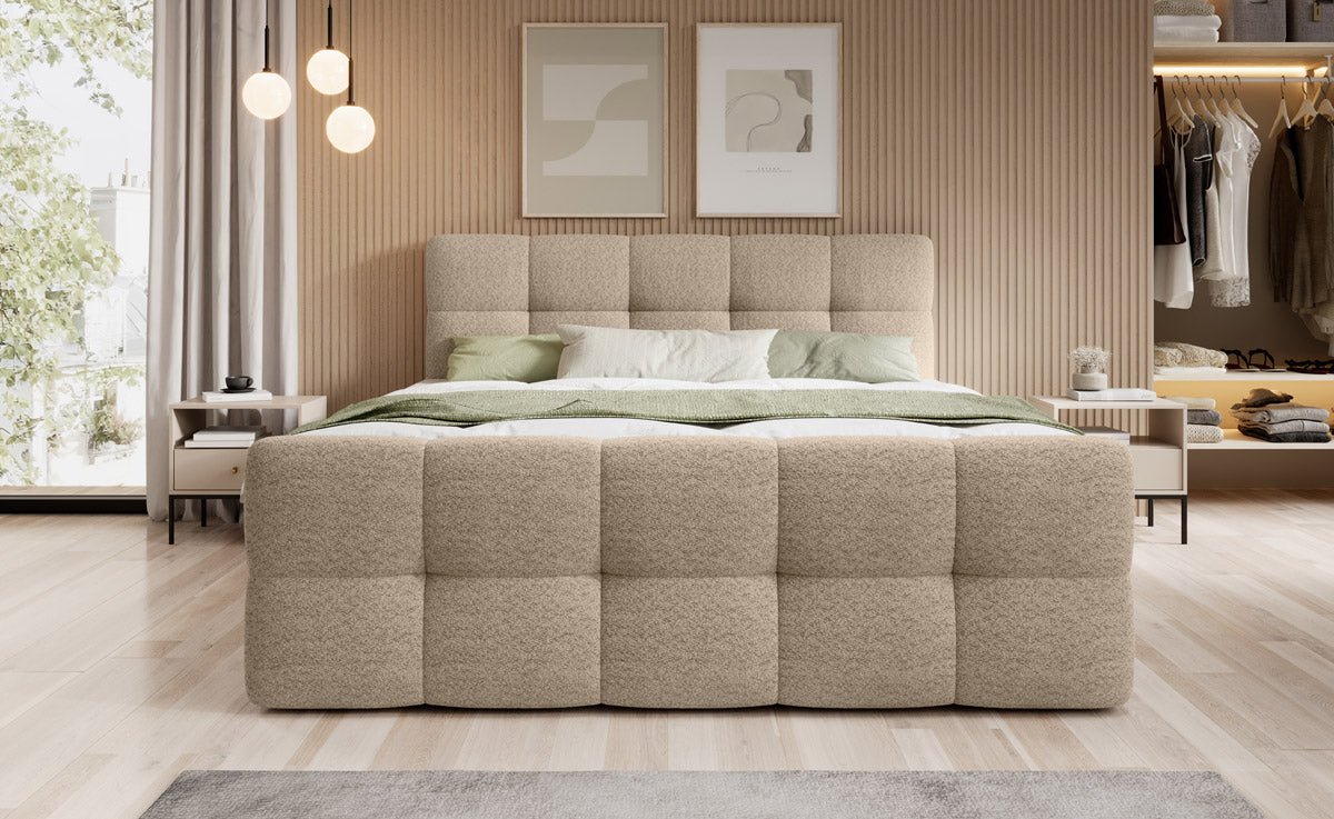 Lit boxspring Cozy Bouclé avec espace de rangement