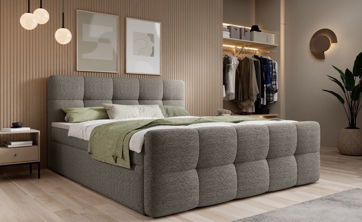Lit boxspring Cozy Bouclé avec espace de rangement