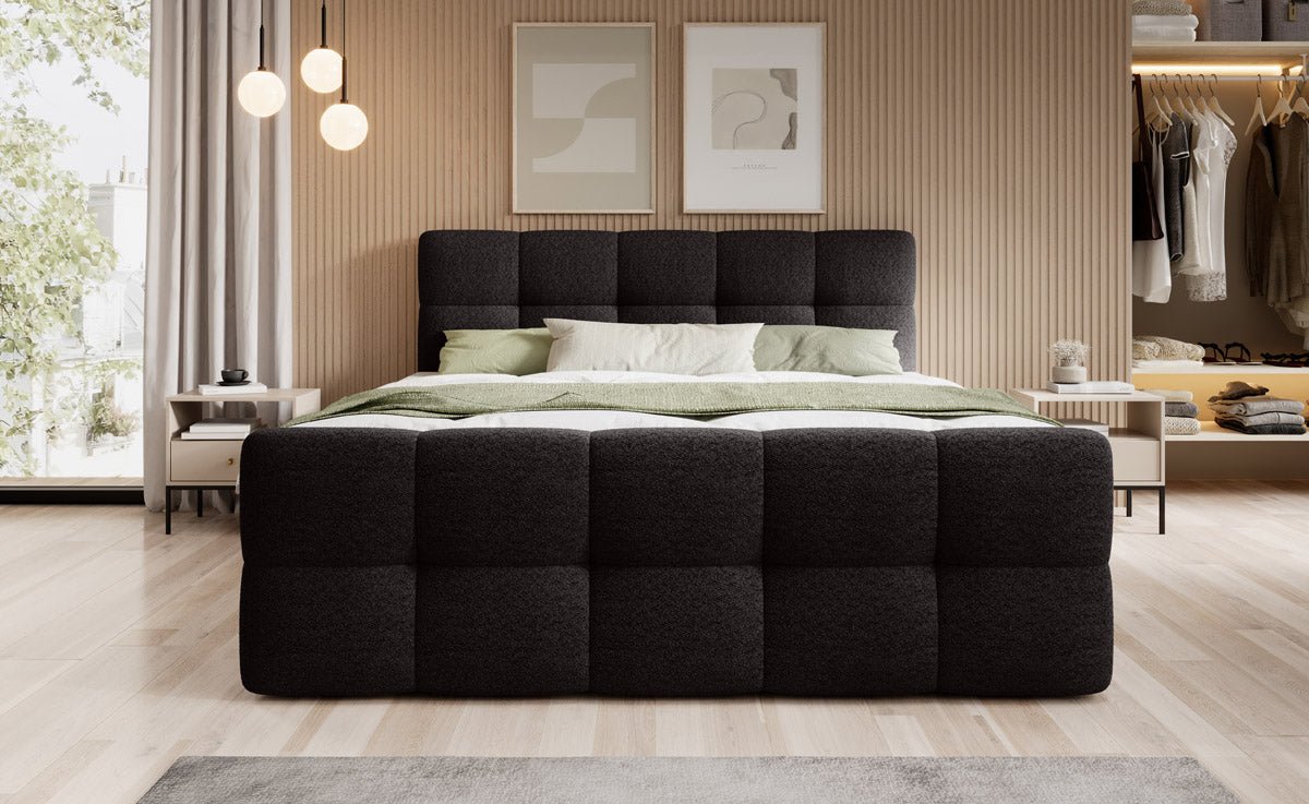 Lit boxspring Cozy Bouclé avec espace de rangement