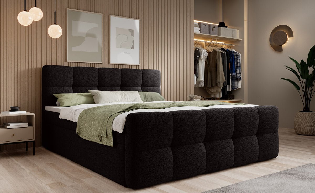 Lit boxspring Cozy Bouclé avec espace de rangement