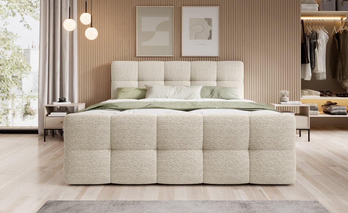 Lit boxspring Cozy Bouclé avec espace de rangement