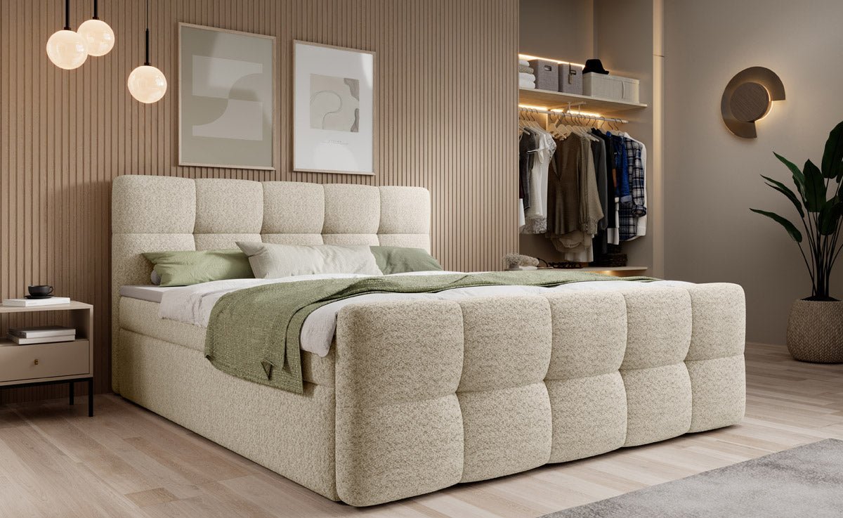 Lit boxspring Cozy Bouclé avec espace de rangement