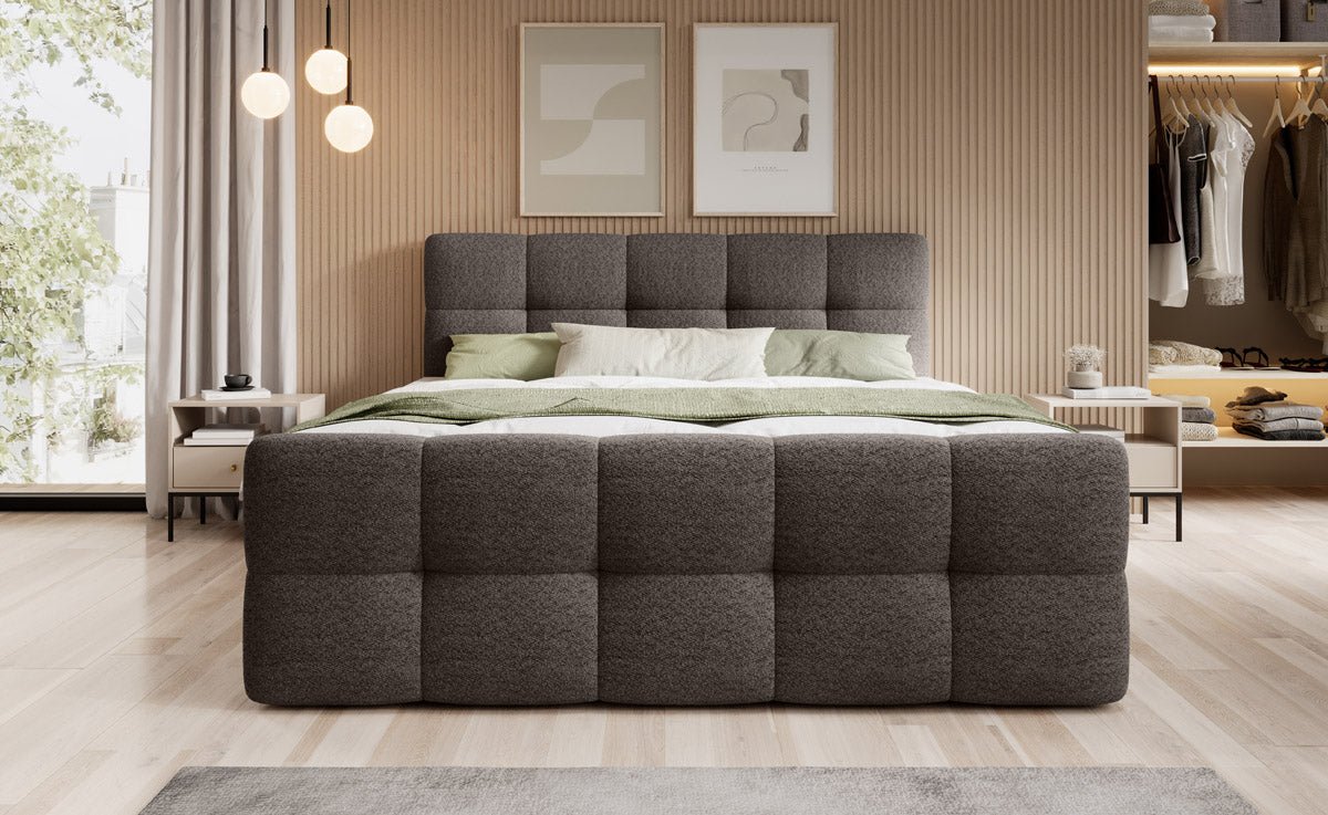 Lit boxspring Cozy Bouclé avec espace de rangement