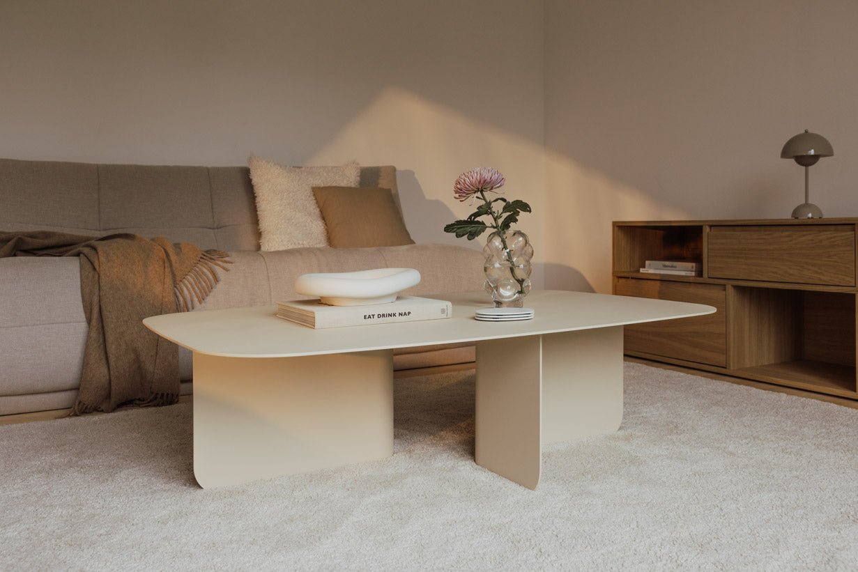 Table basse Livia – design Japandi en tôle thermolaquée