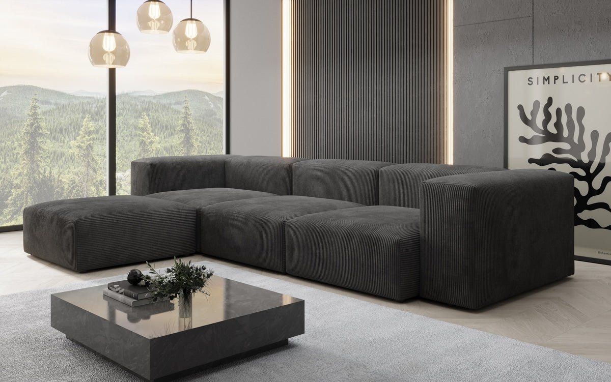Designer L Sofa Snug in Ribstof