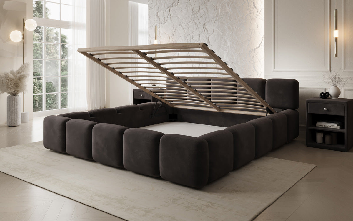 Lit rembourré design Giulia Velours avec espace de rangement