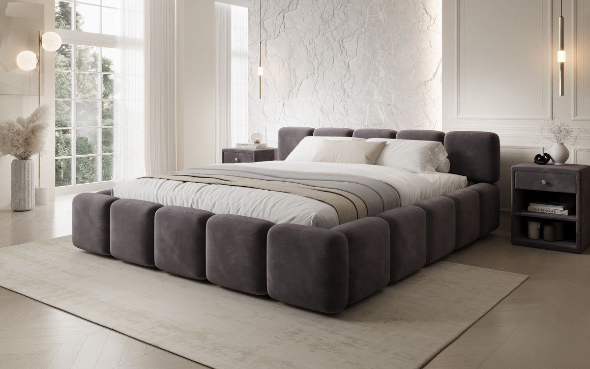 Lit rembourré design Giulia Velours avec espace de rangement