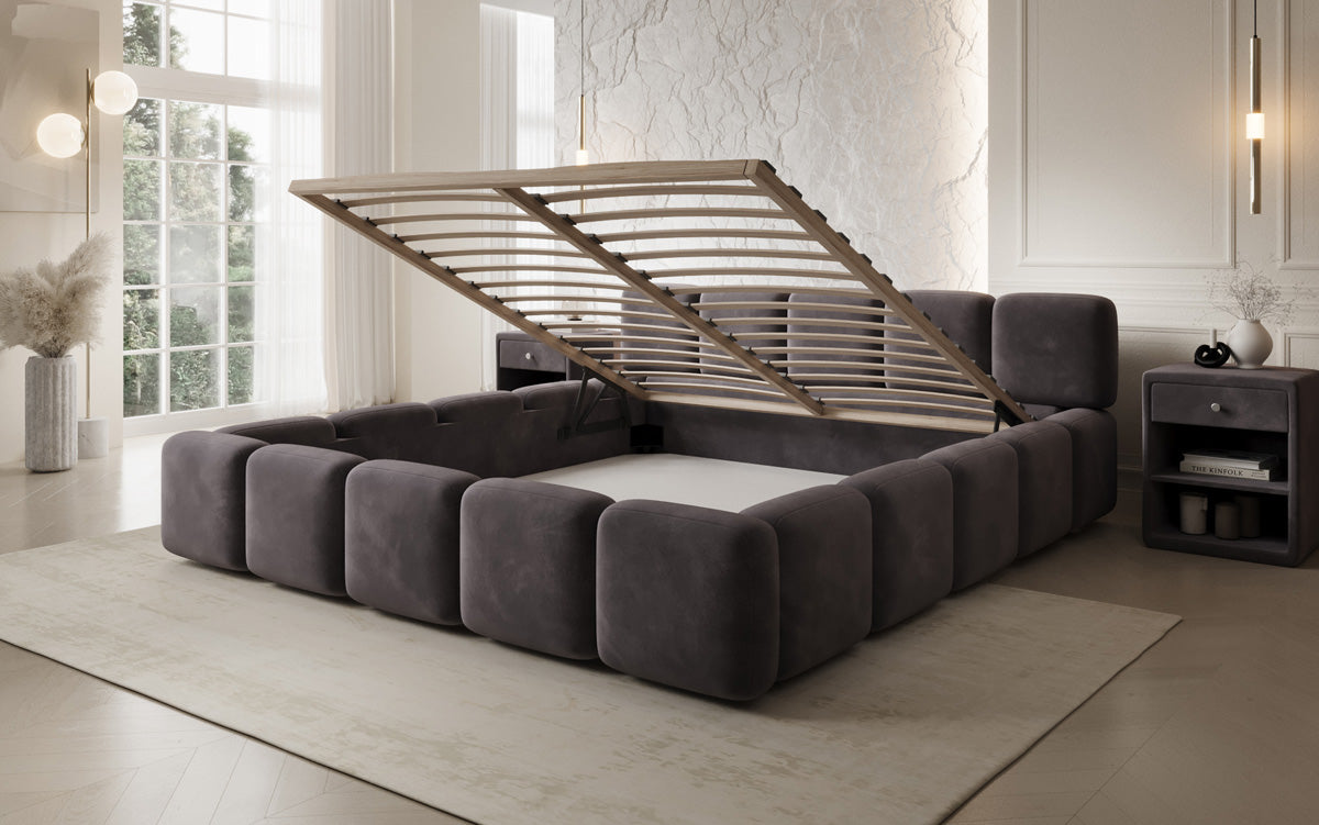 Lit rembourré design Giulia Velours avec espace de rangement