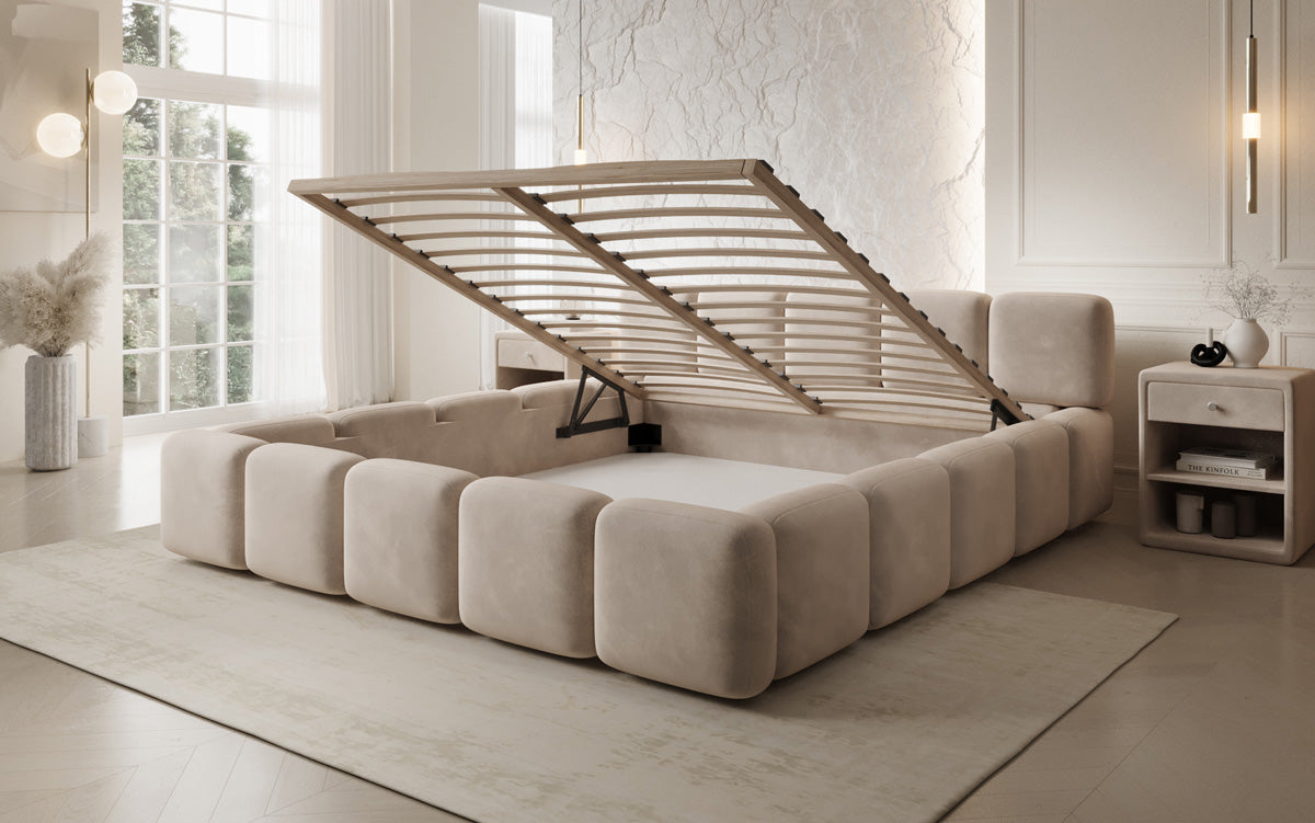 Lit rembourré design Giulia Velours avec espace de rangement