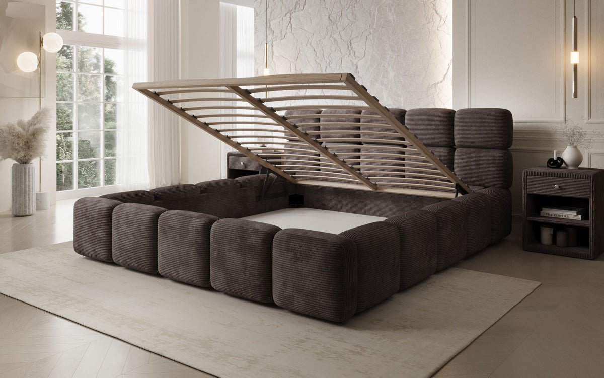 Lit rembourré design Matilda Côtelé avec espace de rangement