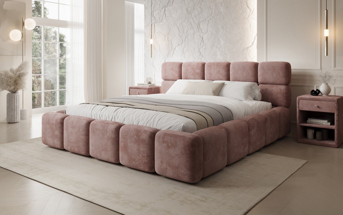 Designer gestoffeerd bed Matilda Ribstof met opbergruimte