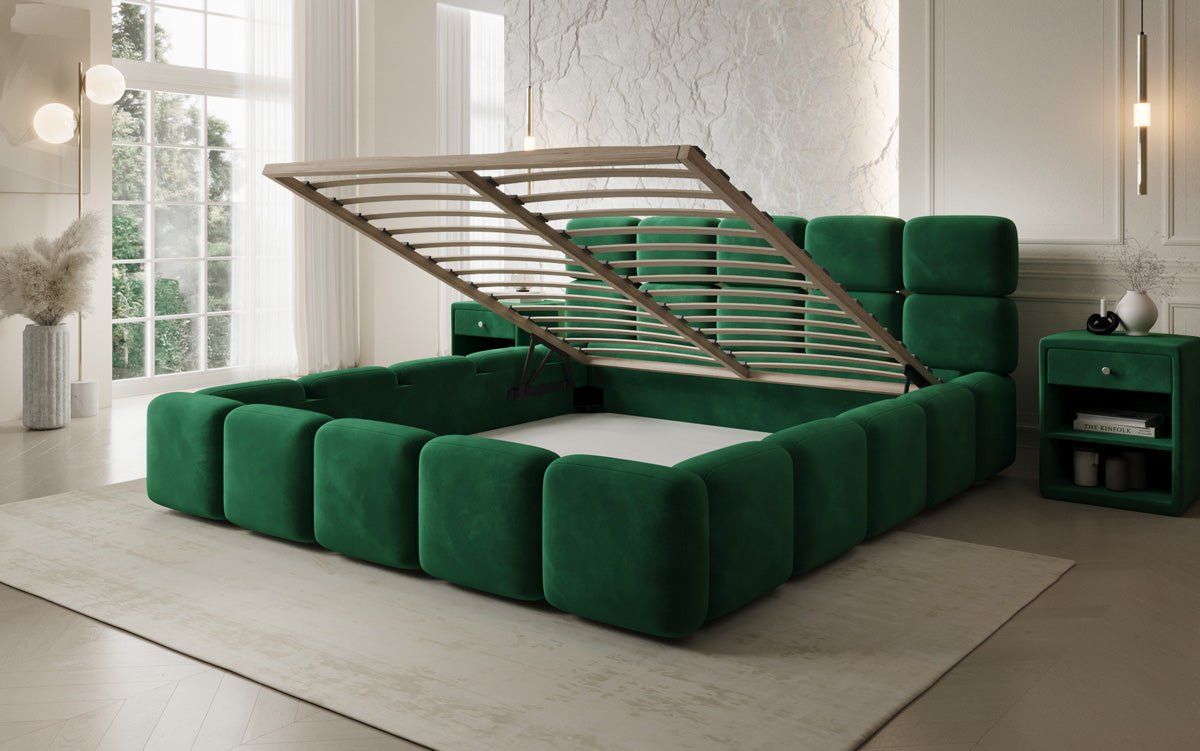 Designer gestoffeerd bed Matilda Fluweel met opbergruimte