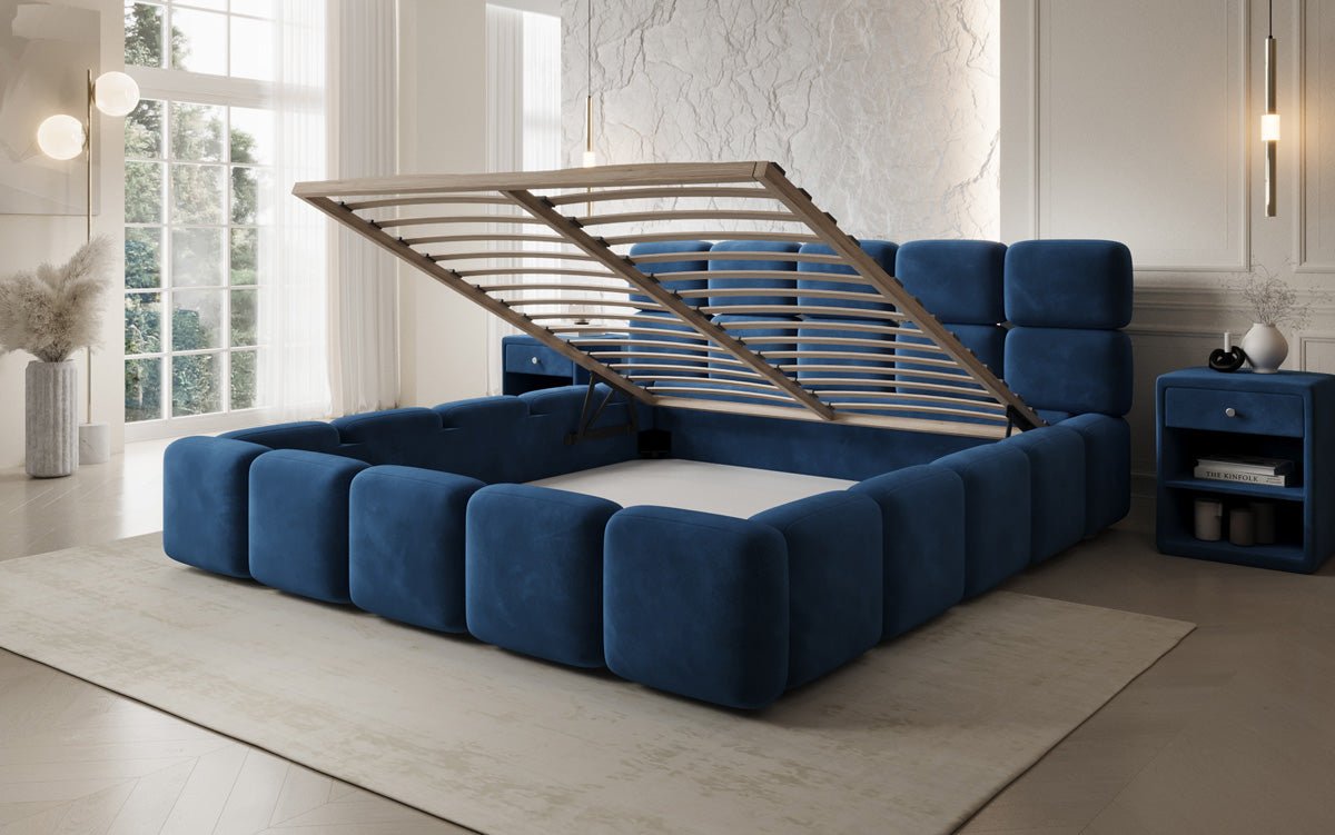Designer gestoffeerd bed Matilda Fluweel met opbergruimte