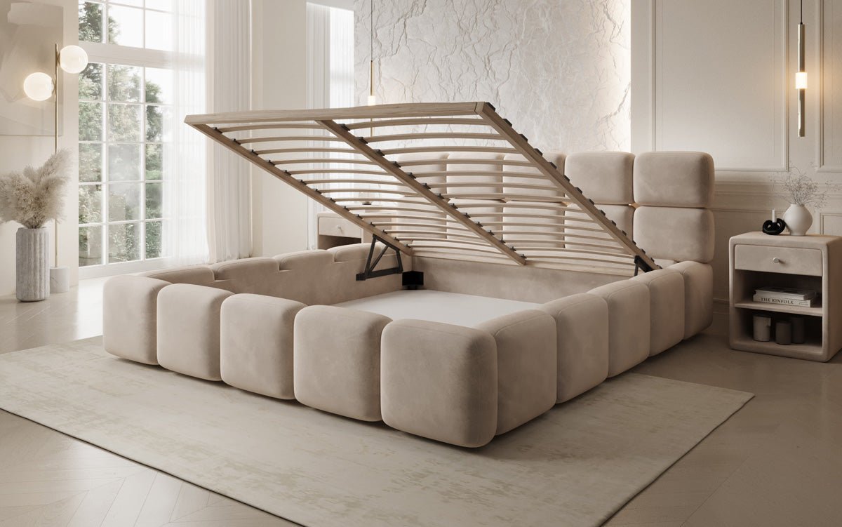 Designer gestoffeerd bed Matilda Fluweel met opbergruimte