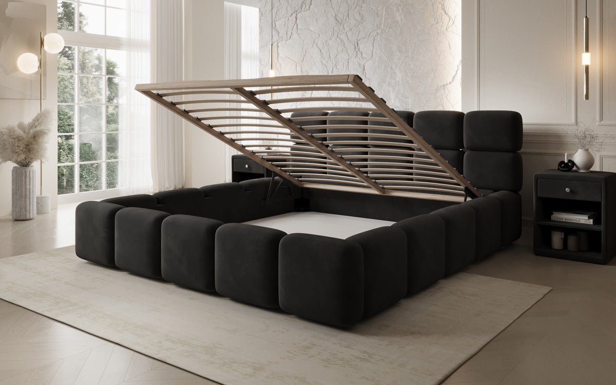 Designer gestoffeerd bed Matilda Fluweel met opbergruimte