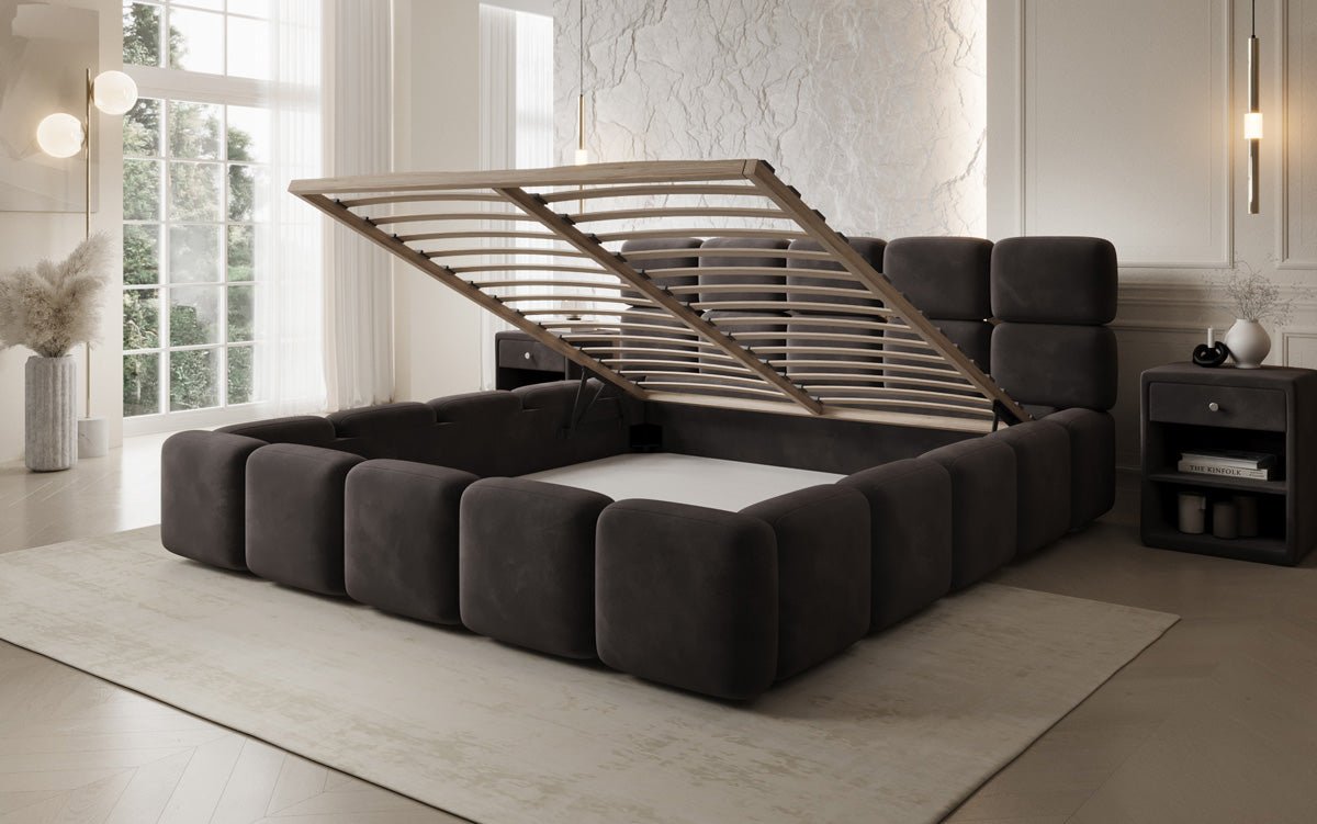Designer gestoffeerd bed Matilda Fluweel met opbergruimte