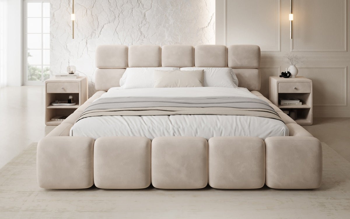 Designer gestoffeerd bed Matilda Fluweel met opbergruimte