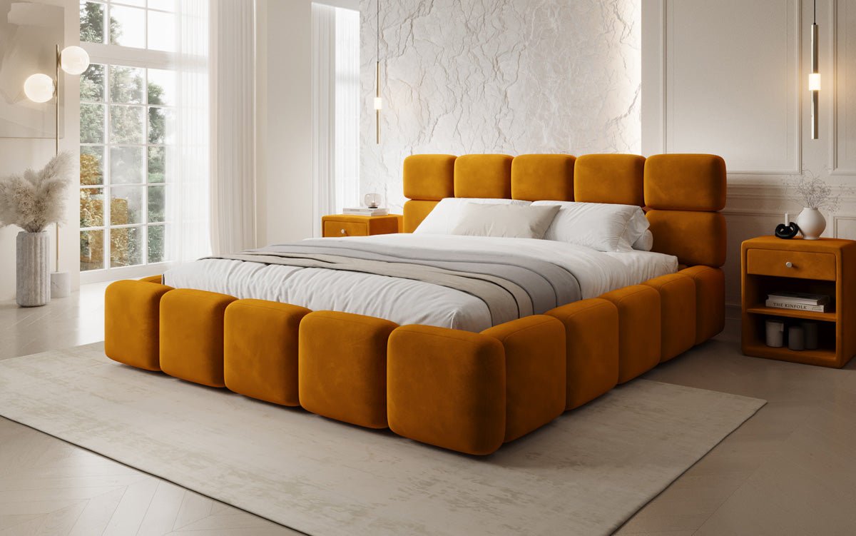 Designer gestoffeerd bed Matilda Fluweel met opbergruimte