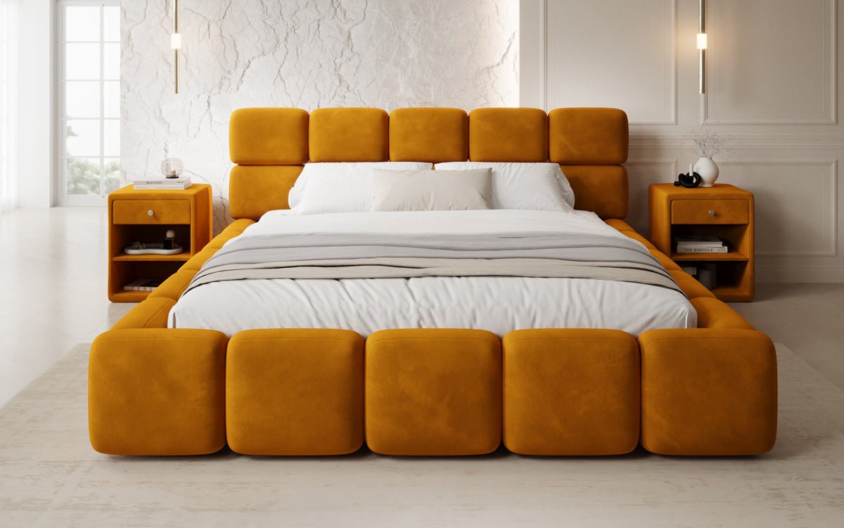 Designer gestoffeerd bed Matilda Fluweel met opbergruimte
