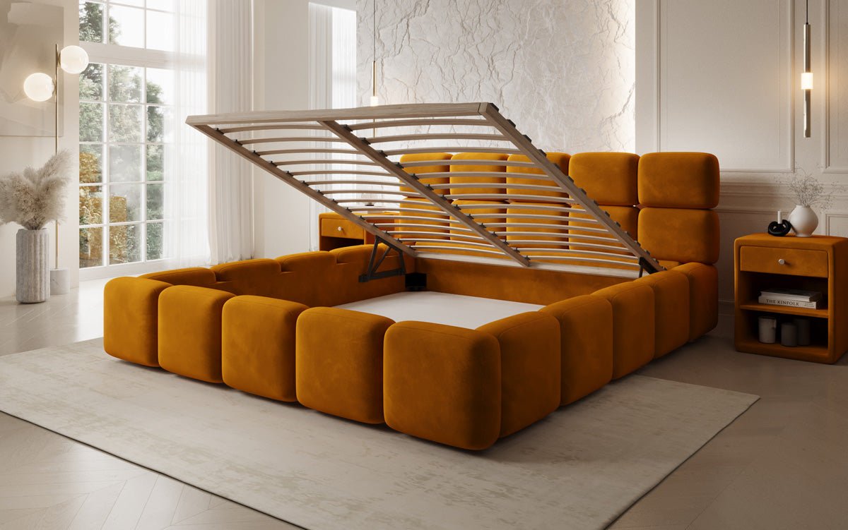 Designer gestoffeerd bed Matilda Fluweel met opbergruimte