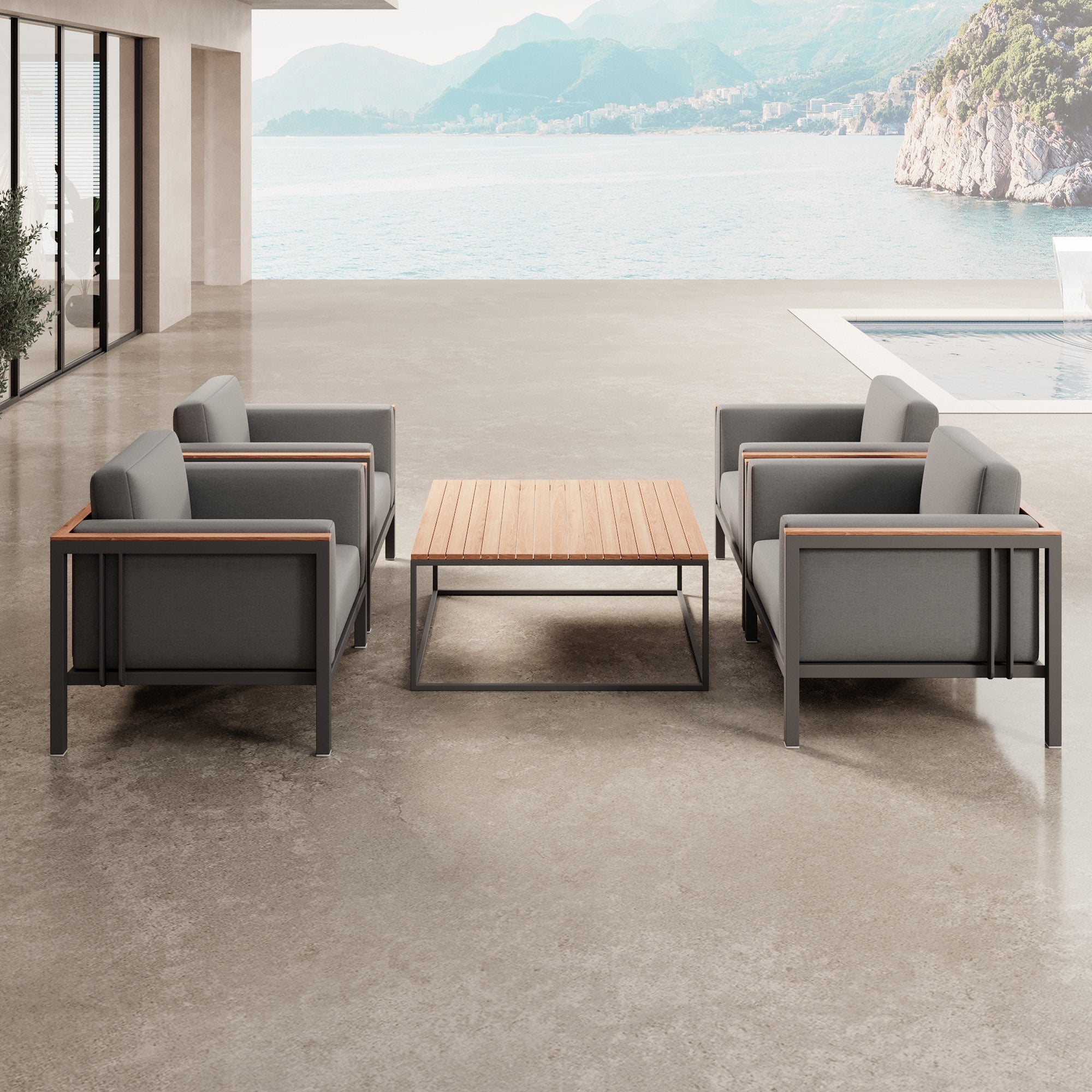 Euphoria – 4 Loungesessel & Tisch aus Aluminium | Aevora™ Kollektion