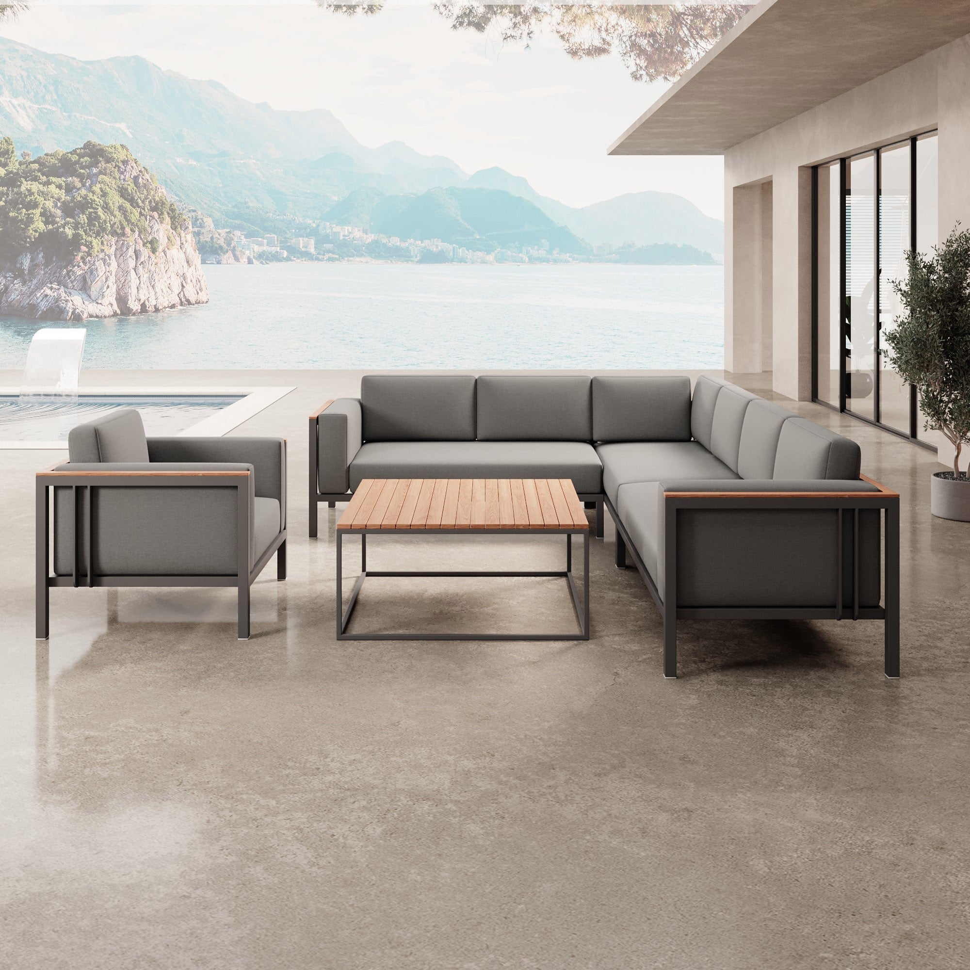 Euphoria – Ecklounge, Loungesessel & Tisch aus Aluminium | Aevora™ Kollektion