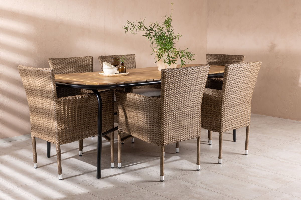 Ensemble de repas de jardin Vista – ensemble de mobilier de jardin 7 pièces avec table en bois d'acacia