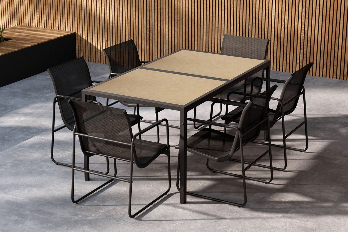 Garten Essgruppe Alento – 7-teiliges Gartenmöbel-Set aus Stahl und Polystone