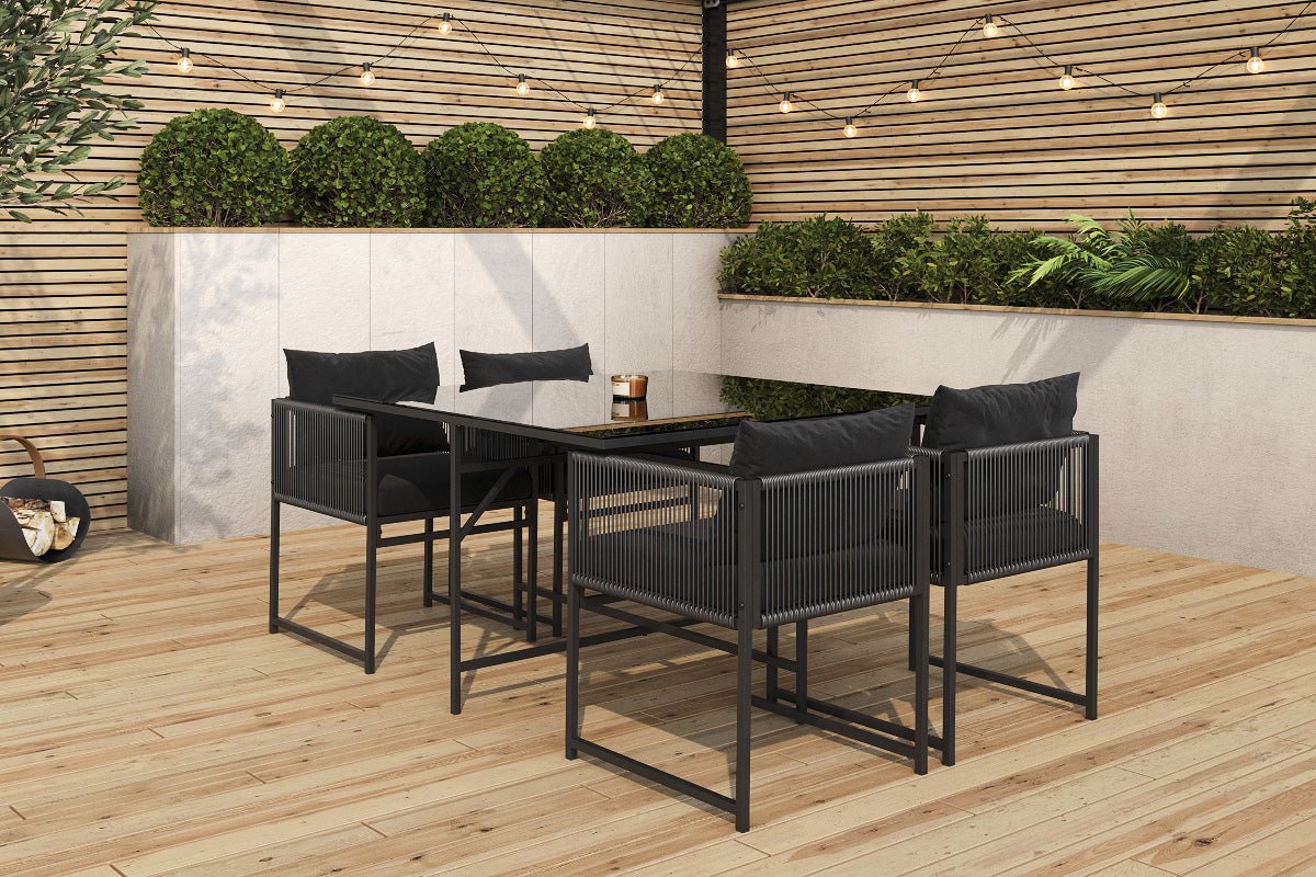 Garten Essgruppe Auren – 5-teiliges Gartenmöbel-Set aus Stahl und Glas