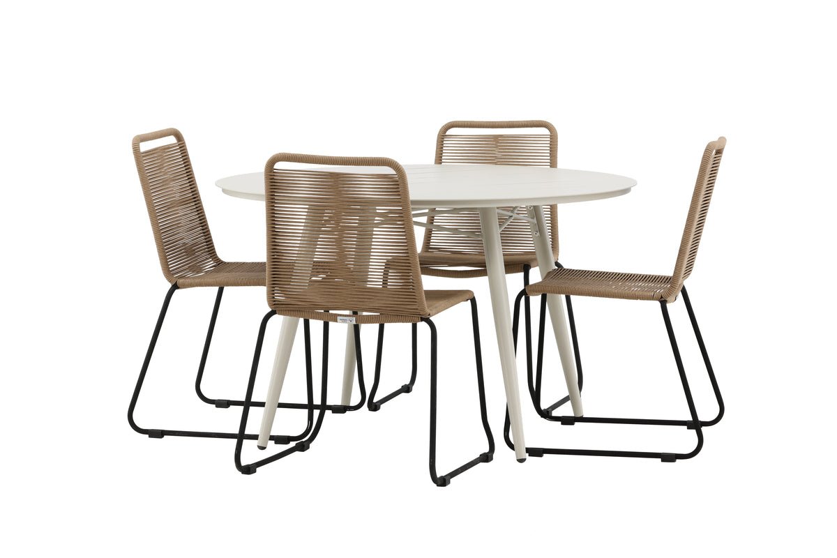 Garten Essgruppe Fina – 5-teiliges Gartenmöbel-Set mit rundem Tisch