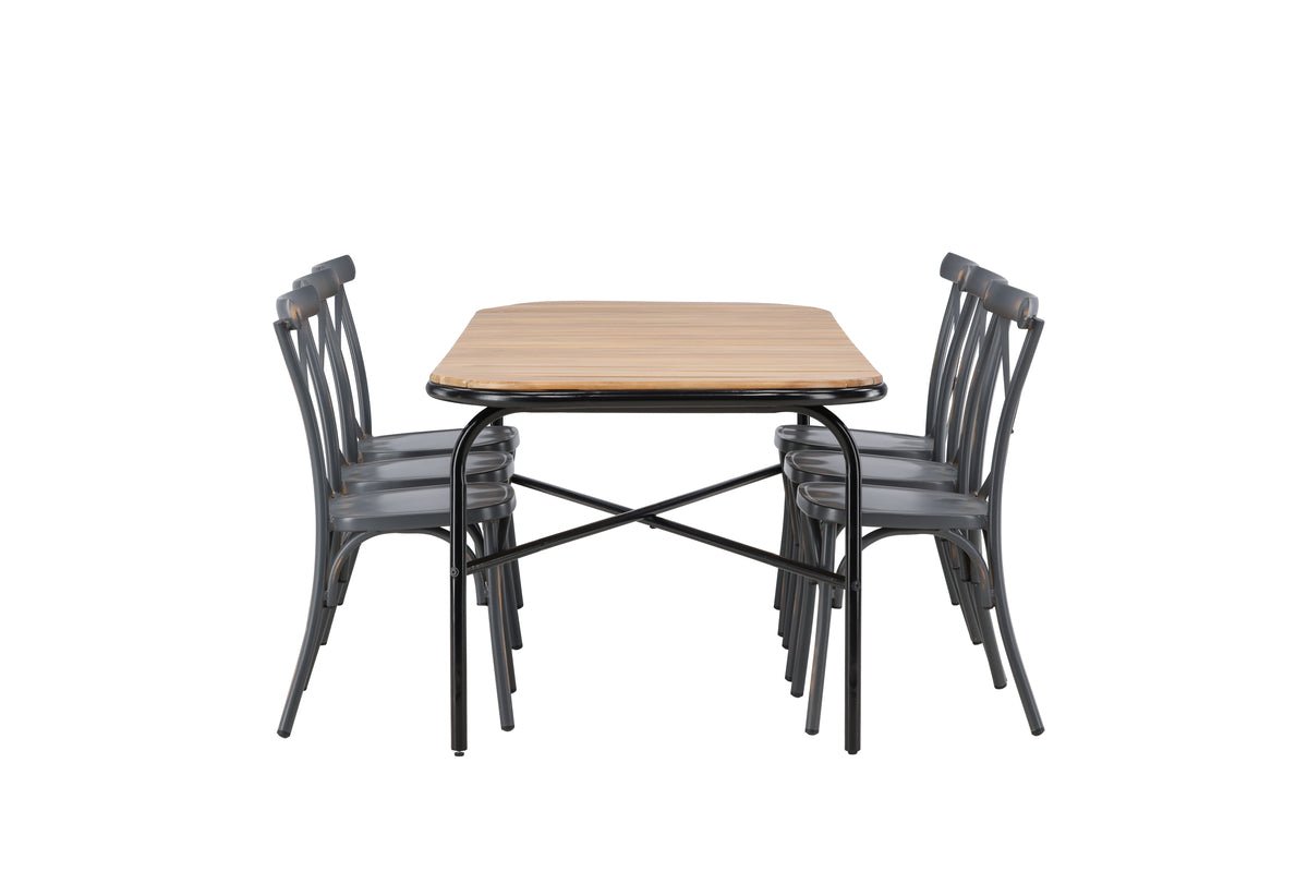 Garten Essgruppe Jamie – 7-teiliges Gartenmöbel-Set mit schwarzen Stühlen