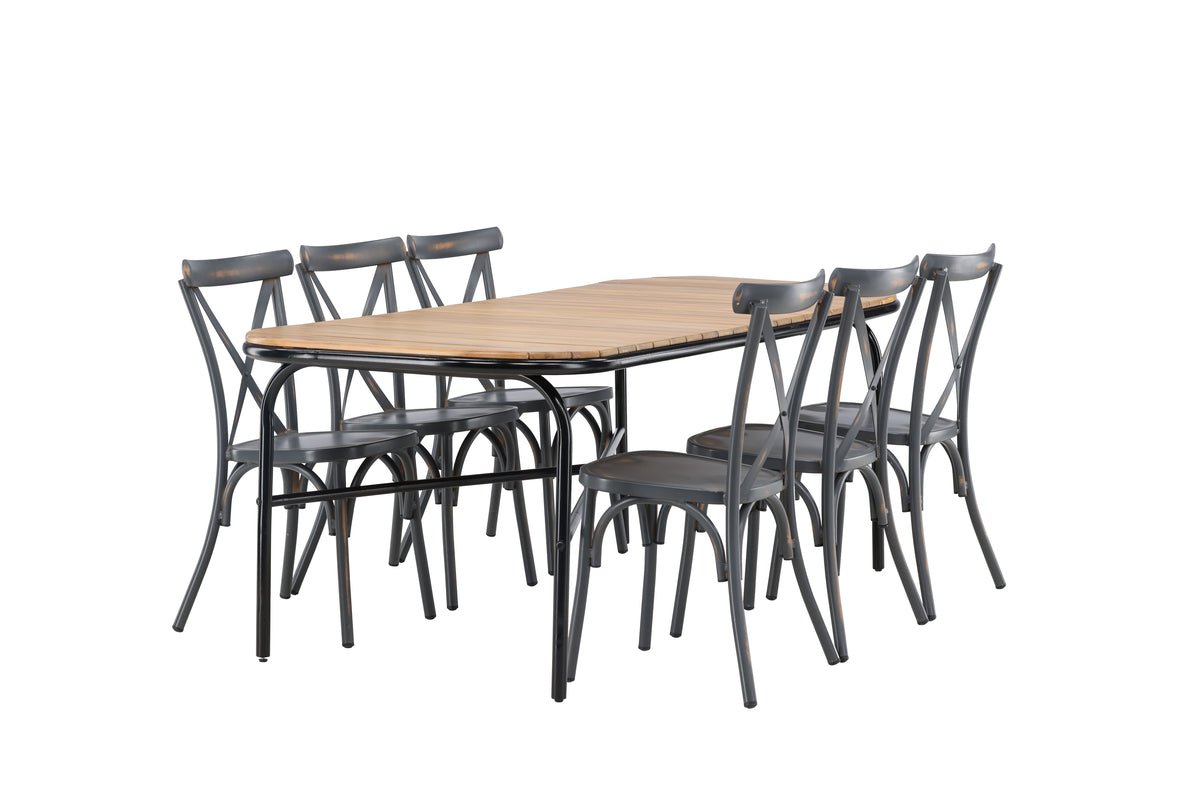 Garten Essgruppe Jamie – 7-teiliges Gartenmöbel-Set mit schwarzen Stühlen
