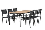 Garten Essgruppe Mirabell – 7-teiliges Gartenmöbel-Set mit Tisch aus Akazie und schwarzen Stühlen