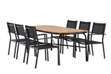 Garten Essgruppe Mirabell – 7-teiliges Gartenmöbel-Set mit Tisch aus Akazie und schwarzen Stühlen