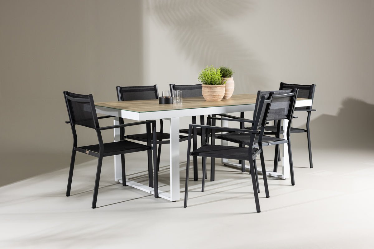 Garten Essgruppe Silva – 7-teiliges Gartenmöbel-Set in Schwarz/Weiß