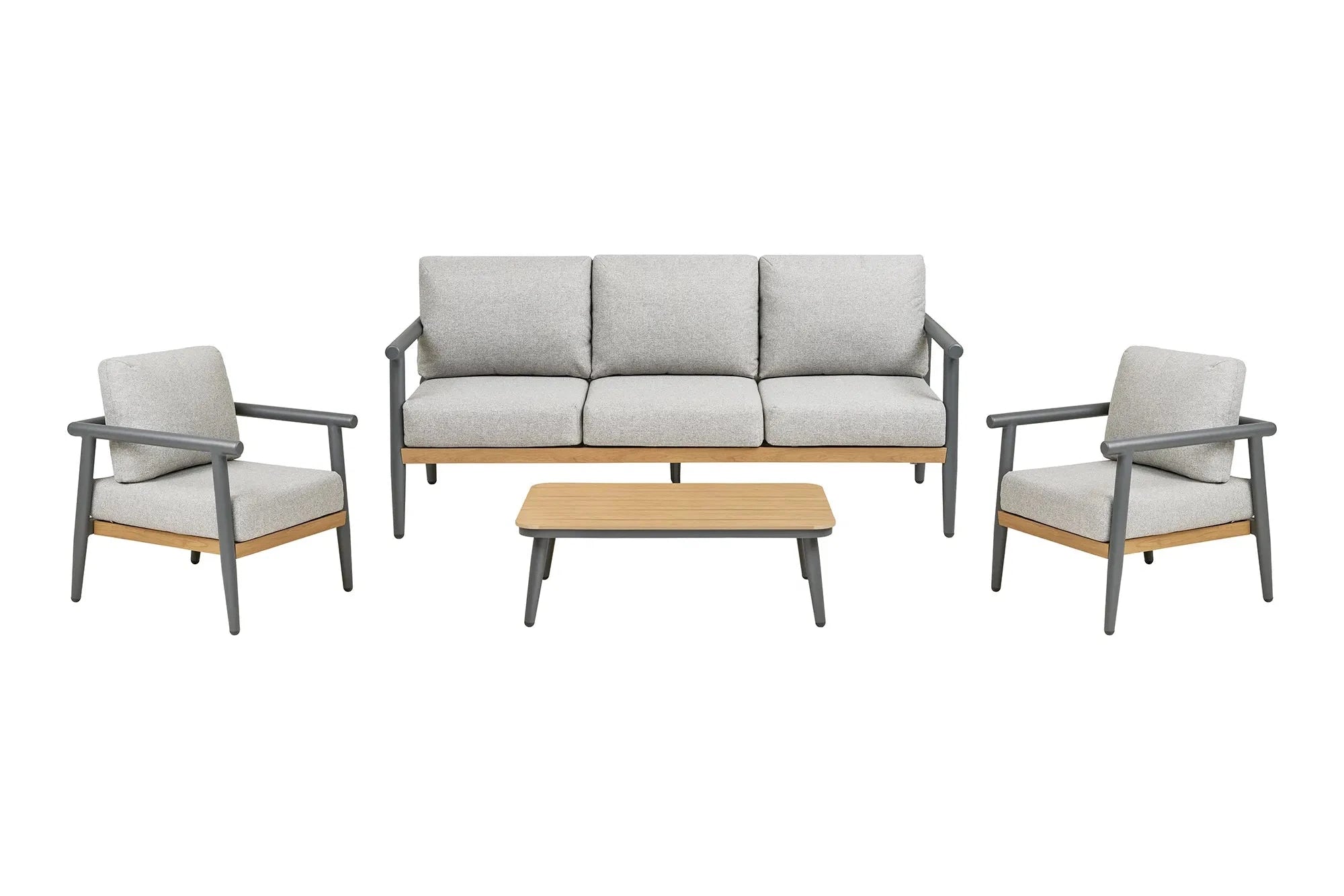 Garten Lounge Set Alviora – mit Aluminiumgestell und Holzoptik-Akzenten
