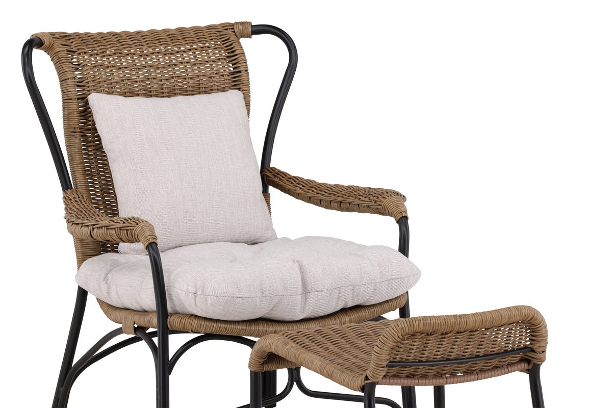 Tuinloungefauteuil Asia - met zwart frame en lichte kussens