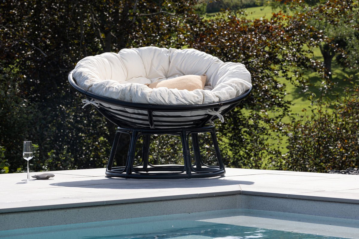 Tuin-loungestoel Bob - van zwart rattan inclusief kussen