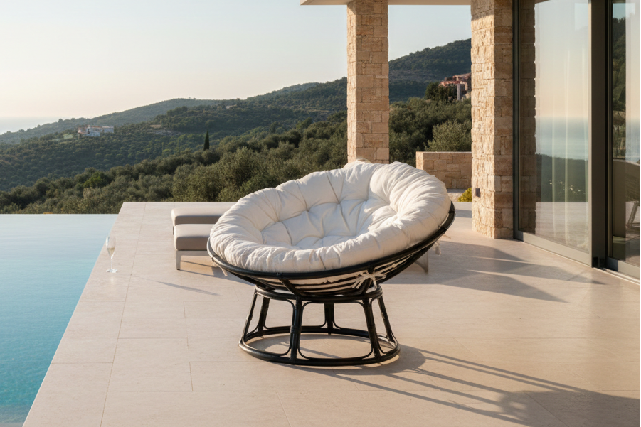 Fauteuil lounge de jardin Bob - en rotin noir avec coussin inclus