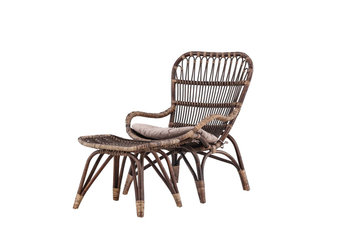 Fauteuil lounge de jardin Naples - en bambou et rotin couleur noyer