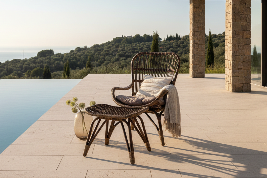 Fauteuil lounge de jardin Naples - en bambou et rotin couleur noyer
