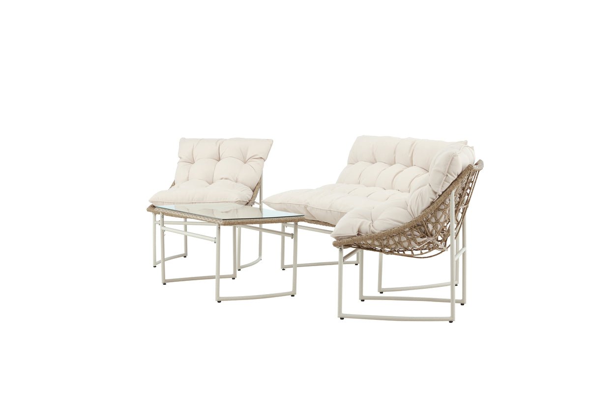 Garten Loungeset Alisa – 4-teilig mit Glastisch & beigen Sitzkissen