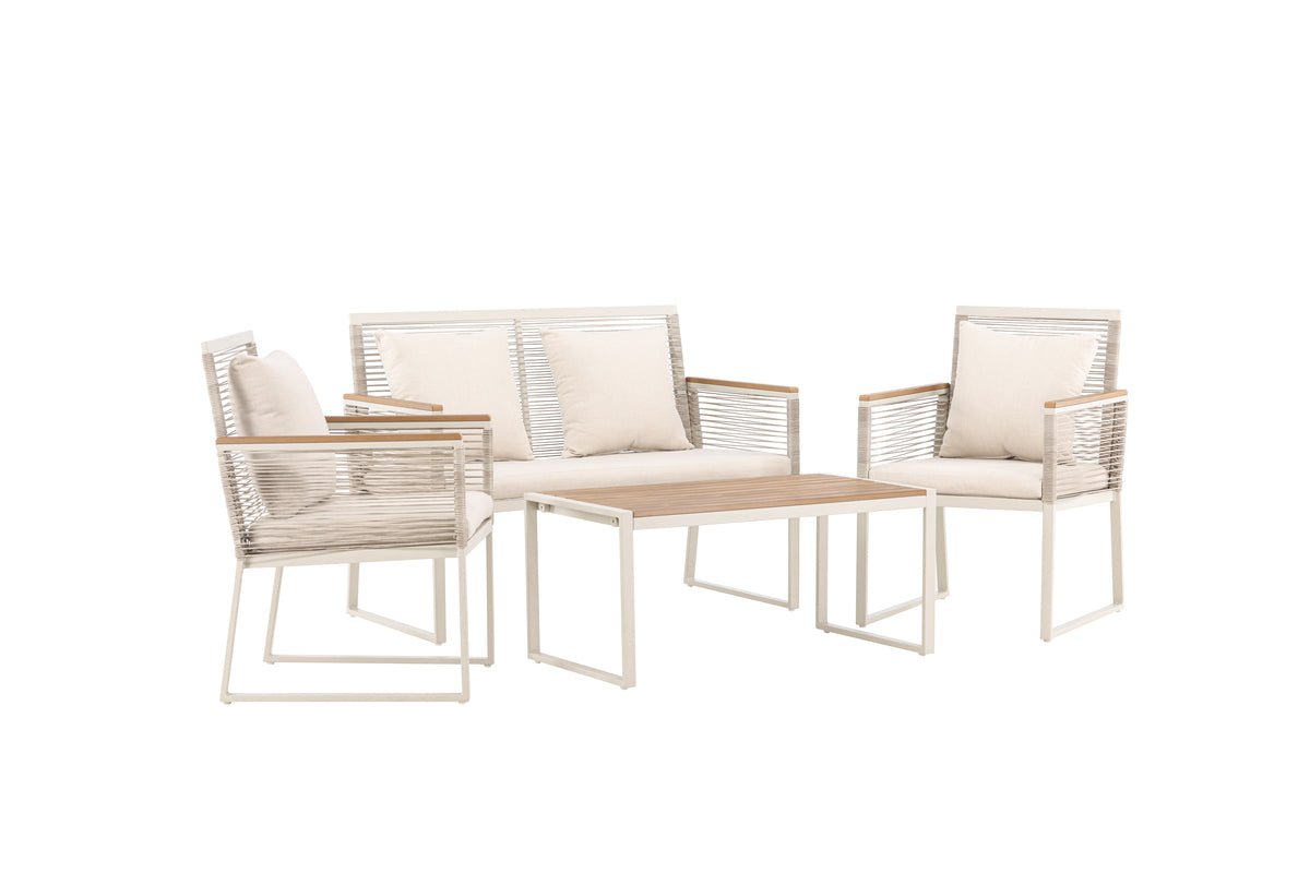 Garten Loungeset Janel – 4-teilig mit Holztisch in Beige