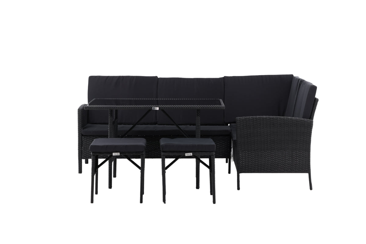 Garten Loungeset Jess – 5-teilig aus schwarzem Kunstrattan mit Glastisch